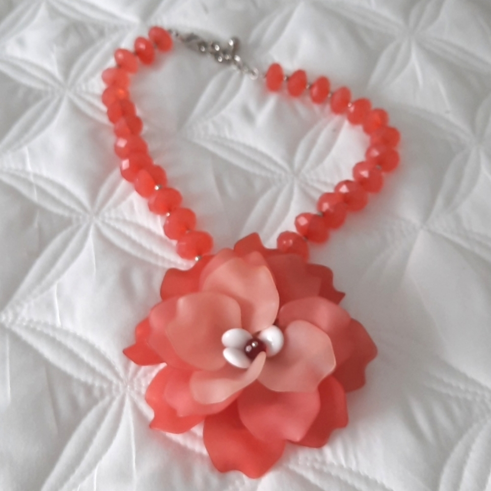 Salmon Colored Flower Necklace